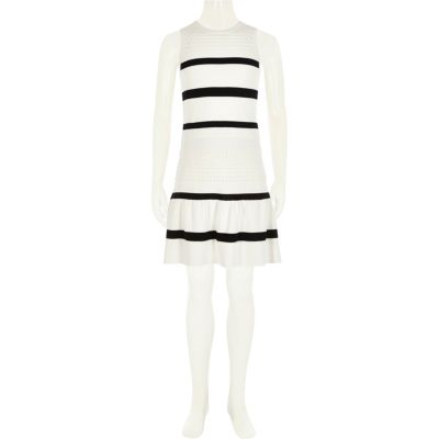 Girls white stripe top skirt co-ord outfit